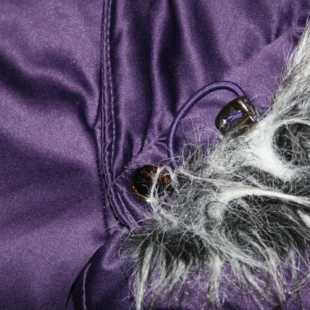 A.N.A Purple XL Down Puffer Faux Fur Trim Hood Zip Snap Jacket Coat Belt Winter - Picture 8 of 12